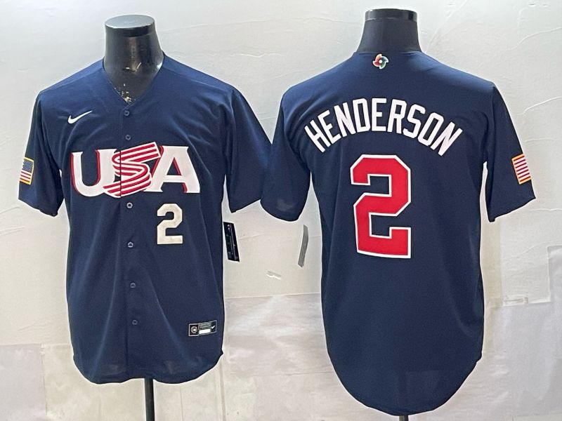 Men 2026 World Cub USA #2 Henderson Blue Nike MLB Jersey style 005